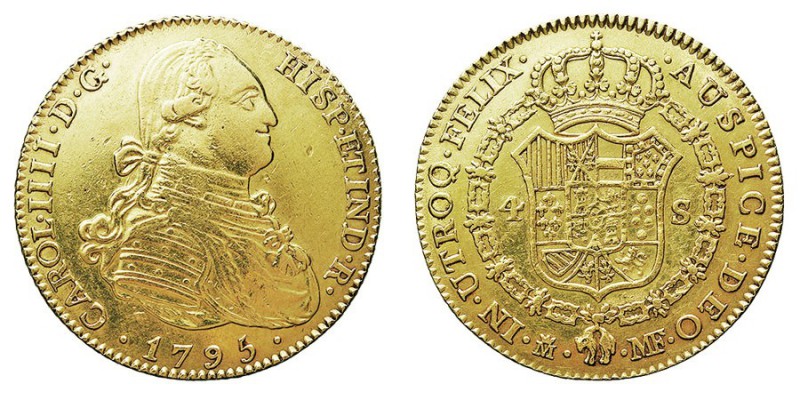 MONARQUÍA ESPAÑOLA
CARLOS IV
4 Escudos. AV. Madrid MF. 1795. 13,49 g. Cal.204....