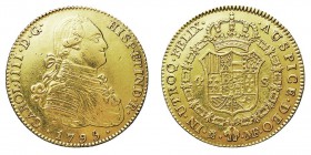 MONARQUÍA ESPAÑOLA
CARLOS IV
4 Escudos. AV. Madrid MF. 1795. 13,49 g. Cal.204. Marquitas en el campo de anv., si no MBC/EBC.
