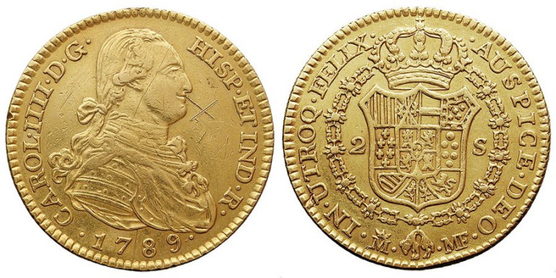 MONARQUÍA ESPAÑOLA
CARLOS IV
2 Escudos. AV. Madrid MF. 1789. 6,73 g. Cal.323. ...