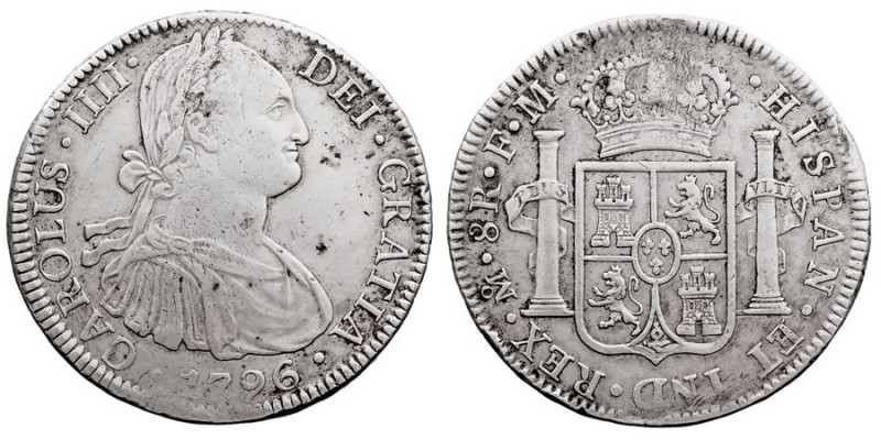 MONARQUÍA ESPAÑOLA
CARLOS IV
8 Reales. AR. Méjico FM. 1796. 26,87 g. Cal.69. M...