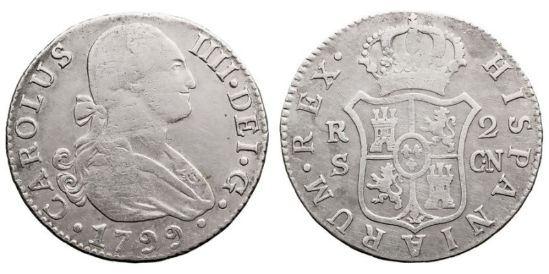 MONARQUÍA ESPAÑOLA
CARLOS IV
2 Reales. AR. Sevilla CN. 1799. 5,86 g. Cal.1063....