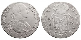 MONARQUÍA ESPAÑOLA
CARLOS IV
2 Reales. AR. Sevilla CN. 1799. 5,86 g. Cal.1063. MBC.