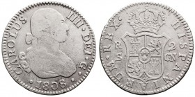 MONARQUÍA ESPAÑOLA
CARLOS IV
2 Reales. AR. Sevilla CN. 1808. 5,67 g. Cal.1071. Rayitas sobre el busto, si no MBC.