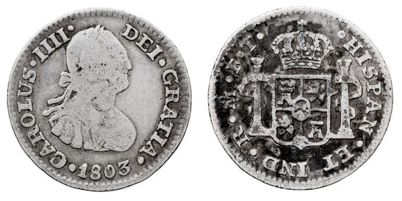 MONARQUÍA ESPAÑOLA
CARLOS IV
1/2 Real. AR. Méjico FT. 1803. 1,64 g. Cal.1298. ...