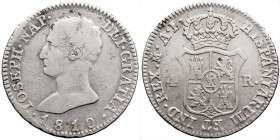 MONARQUÍA ESPAÑOLA
JOSÉ NAPOLEÓN
4 Reales. AR. Madrid AI. 1810. 5,91 g. Cal.54. MBC.