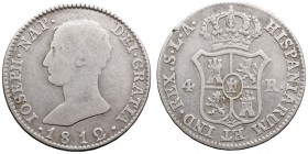 MONARQUÍA ESPAÑOLA
JOSÉ NAPOLEÓN
4 Reales. AR. Sevilla LA. 1812/0. 5,61 g. Cal.61. Escasa. MBC-.