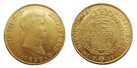 MONARQUÍA ESPAÑOLA
FERNANDO VII
8 Escudos. AV. Potosí PJ. 1823. 27,02 g. Cal.89. Conserva brillo original. Bella. Rara así. EBC+.