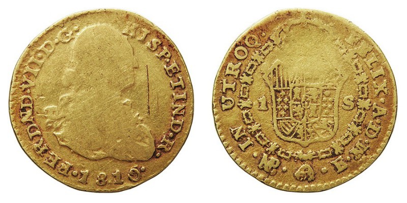 MONARQUÍA ESPAÑOLA
FERNANDO VII
Escudo. AV. Nuevo Reino EM. 1810. Falsa de épo...