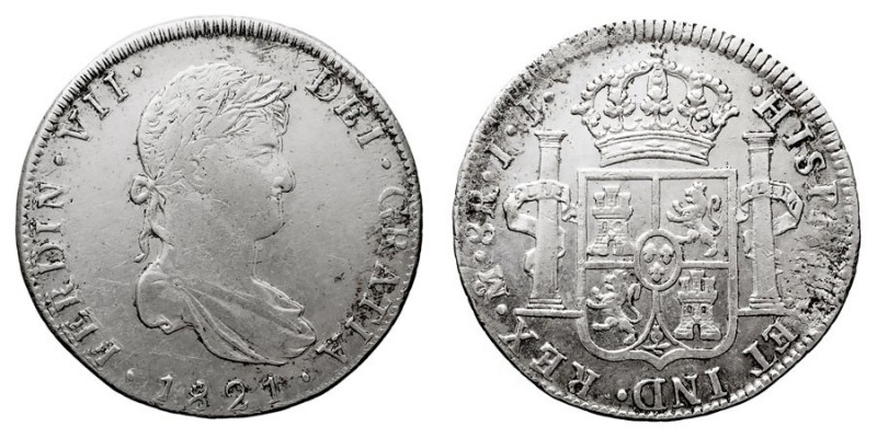 MONARQUÍA ESPAÑOLA
FERNANDO VII
8 Reales. AR. Méjico JJ. 1821. 26,98 g. Cal.56...