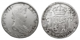 MONARQUÍA ESPAÑOLA
FERNANDO VII
8 Reales. AR. Méjico JJ. 1821. 26,98 g. Cal.565. Plata agria en rev., si no MBC+.