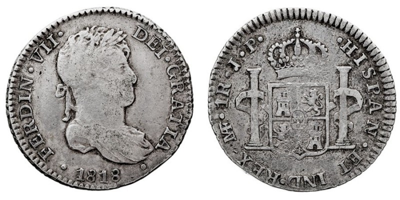 MONARQUÍA ESPAÑOLA
FERNANDO VII
Real. AR. Lima JP. 1818. 3,34 g. Cal.1137. MBC...