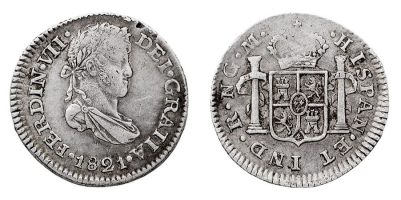MONARQUÍA ESPAÑOLA
FERNANDO VII
1/2 Real. AR. Guatemala M. 1821. 1,65 g. Cal.1...