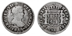 MONARQUÍA ESPAÑOLA
FERNANDO VII
1/2 Real. AR. Méjico JJ. 1815. 1,62 g. Cal.1347. Escasa. MBC-/MBC.