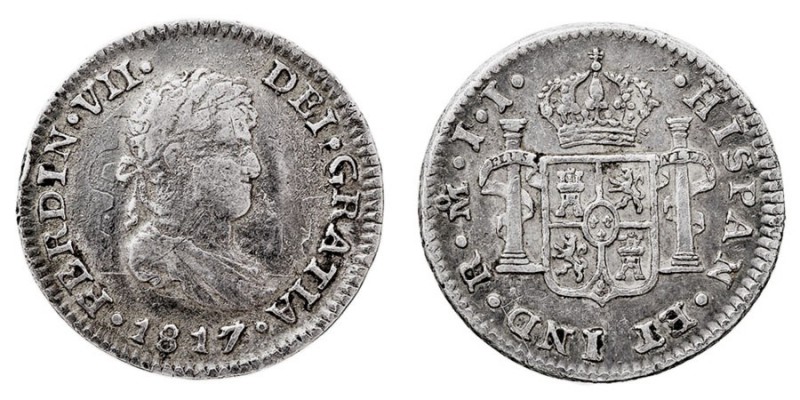MONARQUÍA ESPAÑOLA
FERNANDO VII
1/2 Real. AR. Méjico JJ. 1817. 1,66 g. Cal.134...