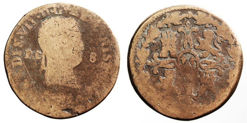 MONARQUÍA ESPAÑOLA
FERNANDO VII
8 Maravedís. AE. Pamplona. (1823) Cal.1633. Mu...