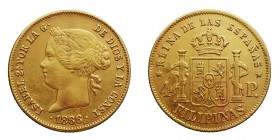 MONARQUÍA ESPAÑOLA
ISABEL II
4 Pesos. AV. Manila. 1866. 6,69 g. Cal.130. Marquita bajo el cuello, si no EBC-. Rara.