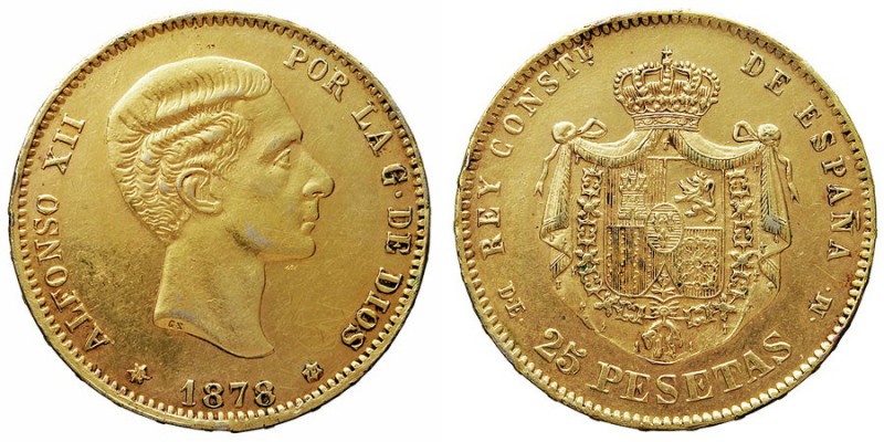CENTENARIO DE LA PESETA
ALFONSO XII
25 Pesetas. AR. 1878 *18-79 DEM. Falsa de ...