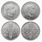 CENTENARIO DE LA PESETA
ESTADO ESPAÑOL
50 Céntimos. Aluminio. Lote de 2 monedas. 1966 *67 y *68. SC.