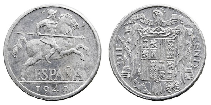 CENTENARIO DE LA PESETA
ESTADO ESPAÑOL
10 Céntimos. Aluminio. 1940. Variante P...