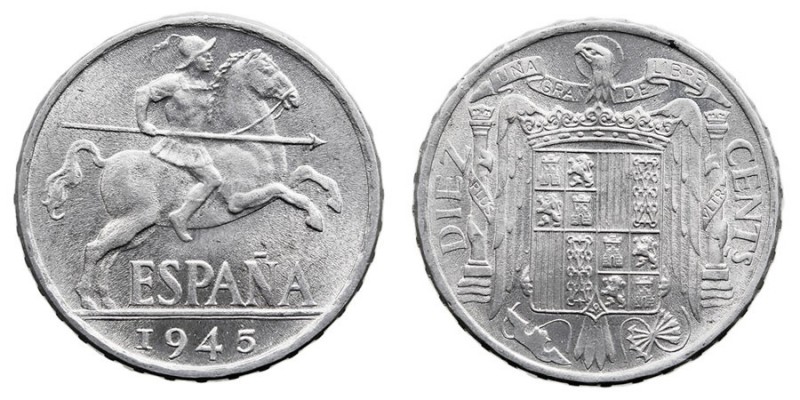 CENTENARIO DE LA PESETA
ESTADO ESPAÑOL
10 Céntimos. Aluminio. 1945. Cal.130. P...
