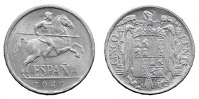 CENTENARIO DE LA PESETA
ESTADO ESPAÑOL
5 Céntimos. Aluminio. 1940. Cal.133. Escasa así. SC.