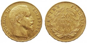 MONEDAS EXTRANJERAS
FRANCIA
NAPOLEÓN III
20 Francos. AV. 1854 A. KM.781,1. MBC.