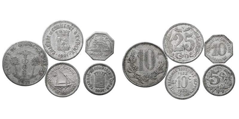 MONEDAS EXTRANJERAS
FRANCIA
Lote de 5 monedas/jetones de necesidad. Aluminio. ...
