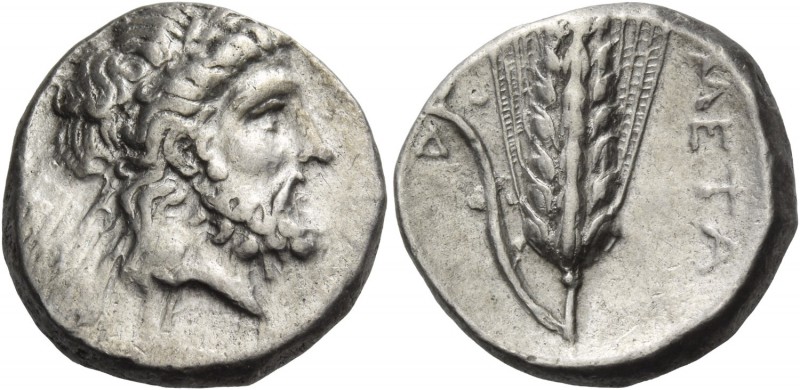 Metapontum. Nomos circa 330-320 BC, AR 7.87 g. Laureate head of Zeus r. Rev. Ear...