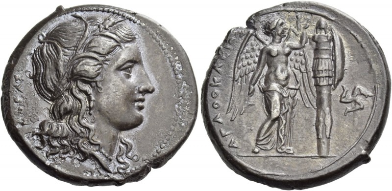 Syracuse. Tetradrachm circa 310-304 BC, AR 16.37 g. Head of Kore-Persephone r., ...