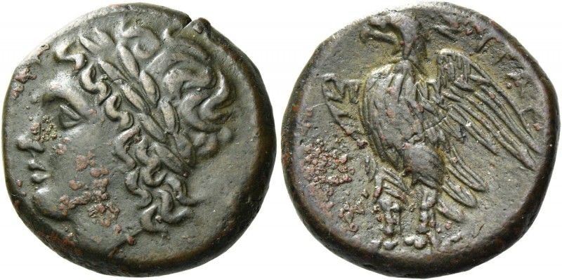 Syracuse. Bronze circa 287-278, Æ 7.39 g. Laureate head of Zeus Hellanios l. Rev...