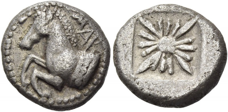 Thrace, Maroneia. Drachm circa 510-490 BC, AR 3.67 g. Forepart of horse l. Rev. ...
