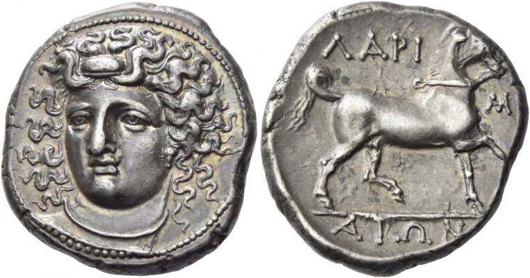 Thessaly, Larissa. Didrachm 350-340 BC, AR 12.29 g. Head of nymph Larissa facing...