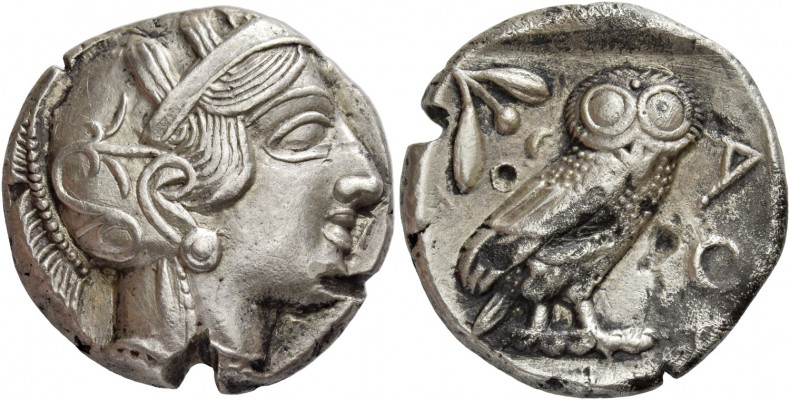 Attica, Athens. Tetradrachm after 449 BC, AR 17.12 g. Head of Athena r., wearing...