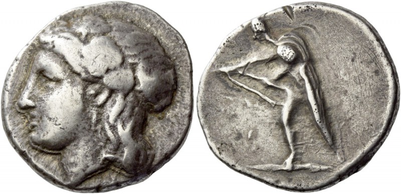 Crete, Cydonia. Stater circa 320-270 BC, AR 10.86 g. Head of Maenad l., wearing ...