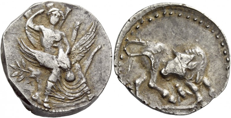 Gortyna. Stater circa 330-270 BC, AR 11.43 g. Europa, nude to the waist, seated ...