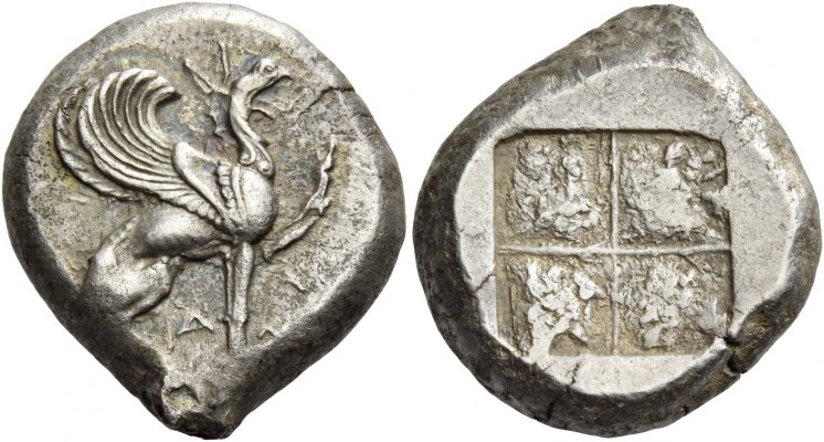 Teos. Stater circa 485-475, AR 11.95 g. Griffin seated r., with l. forepaw raise...