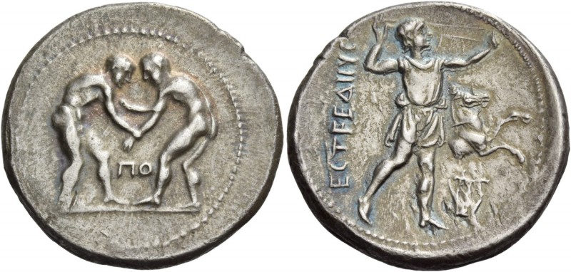 Pamphylia, Aspendus. Stater circa 300-280, AR 10.47 g. Two wrestlers grappling; ...
