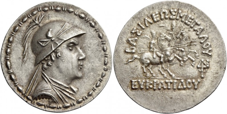 Kings of Bactria, Eucratides I, circa 170-145. Tetradrachm, Pushkalavati circa 1...