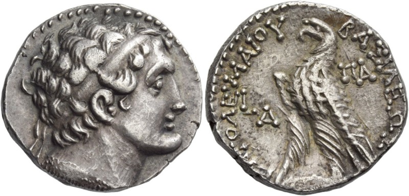 Ptolemy IX, 116 – 107. Tetradrachm, Paphos 116-107 BC, AR 14.17 g. Diademed head...