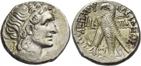 Cleopatra VII Thea Neotera and Ptolemy XIII. 51 – 47. Tetradrachm, Alexandria 41-40 BC, AR 13.81 g. Diademed head r., wearing aegis. Rev. Eagle standi...