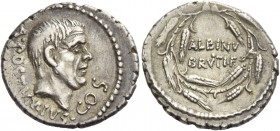 Denarius 48, AR 3.88 g. A·POSTVMIVS – COS Bare head of A. Postumius r. Rev. ALBINV / BRVTI·F within wreath of corn ears. Babelon Postumia 14 and Junia...