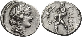 C. Iulius Caesar. Denarius, Asia 48-47, AR 3.87 g. Diademed head of Venus r. Rev. CAESAR Aeneas advancing l., carrying palladium in r. hand and Anchis...