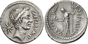 C. Iulius Caesar and P. Sepullius Macer. Denarius 44, AR 3.53 g. CAESAR·IMP Wreathed head of Caesar r.; behind, eight-rayed star. Rev. P·SEPVLLIVS – M...