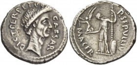 Denarius 44, AR 3.40 g. CAESAR·DICT – PERPETVO Wreathed head of Caesar r. Rev. P·SEPVLLIVS – MACER (downwards) Venus standing l., holding Victory and ...