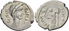 Denarius 44, AR 3.52 g. CAESAR – [I]MPER Wreathed head of Caesar r. Rev. P·SEPVLLIV[S] – MACER Venus standing l., holding Victory and sceptre resting ...