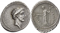 L. Flaminius Chilo. Denarius 41, AR 3.65 g. Laureate head of Caesar r. Rev. L·FLAMINIVS – III VIR Goddess standing l., holding caduceus and sceptre. B...