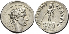 Octavian as Augustus, 27 BC – 14 AD. L. Mescinius Rufus. Denarius circa 16 BC, AR 3.94 g. Laureate head r. Rev. Mars, helmeted and cloaked, holding sp...