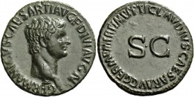 In the name of Germanicus, father of Gaius. As circa 50-54, Æ 10.60 g. Bare head r. Rev. Legend around S C. C 9. RIC Claudius 106. Dark green patina g...