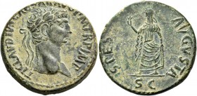 Claudius, 41 – 54. Sestertius 41-54, Æ 28.57 g. Laureate head r. Rev. Spes, draped, advancing l., holding flower in upraised r. hand and raising skirt...