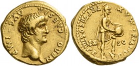 Nero augustus, 54 – 68. Aureus 60-61, AV 7.64 g. Bare head r. Rev. Roma standing r., l. foot on cuirass, shield on knee; spear and shield on ground. C...